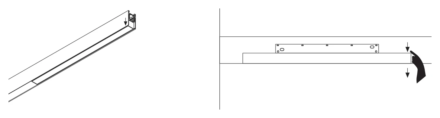 A slim linear head being pulled out of the channel at one end