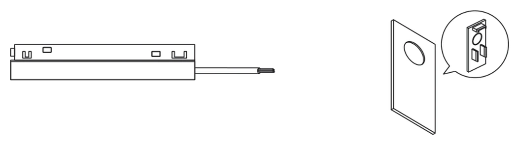 The integrated 48V supply with its mains lead, and the track end cap