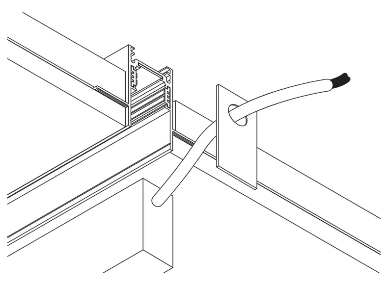The integrated supply fitted into the end of a recessed run, its lead going up into the void