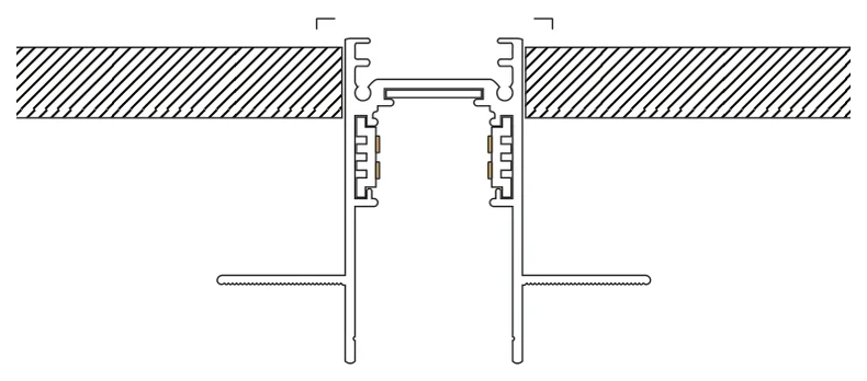 Section through the plywood channel formed in the ceiling to take the track