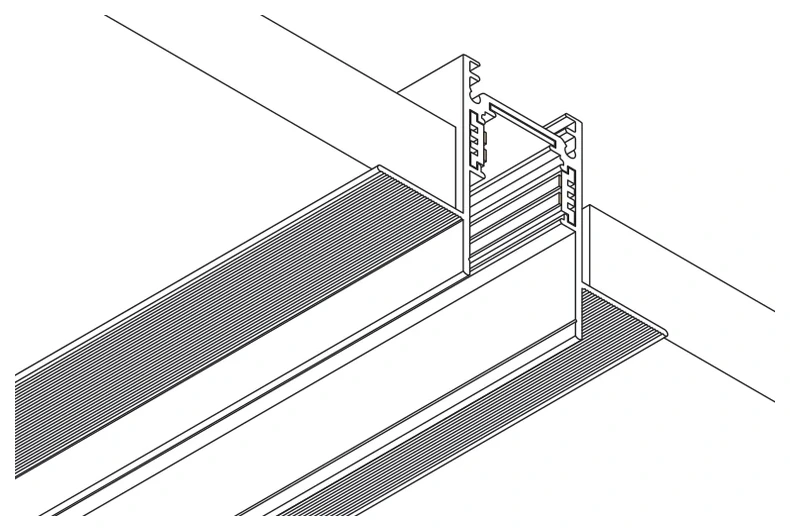 The recessed channel set into the open ceiling void
