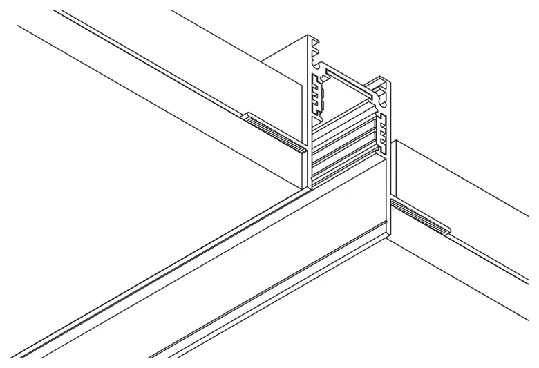 The finished recessed run reading as a slot in the ceiling