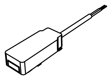 The input module on its lead, the part that clips into the open end of the track