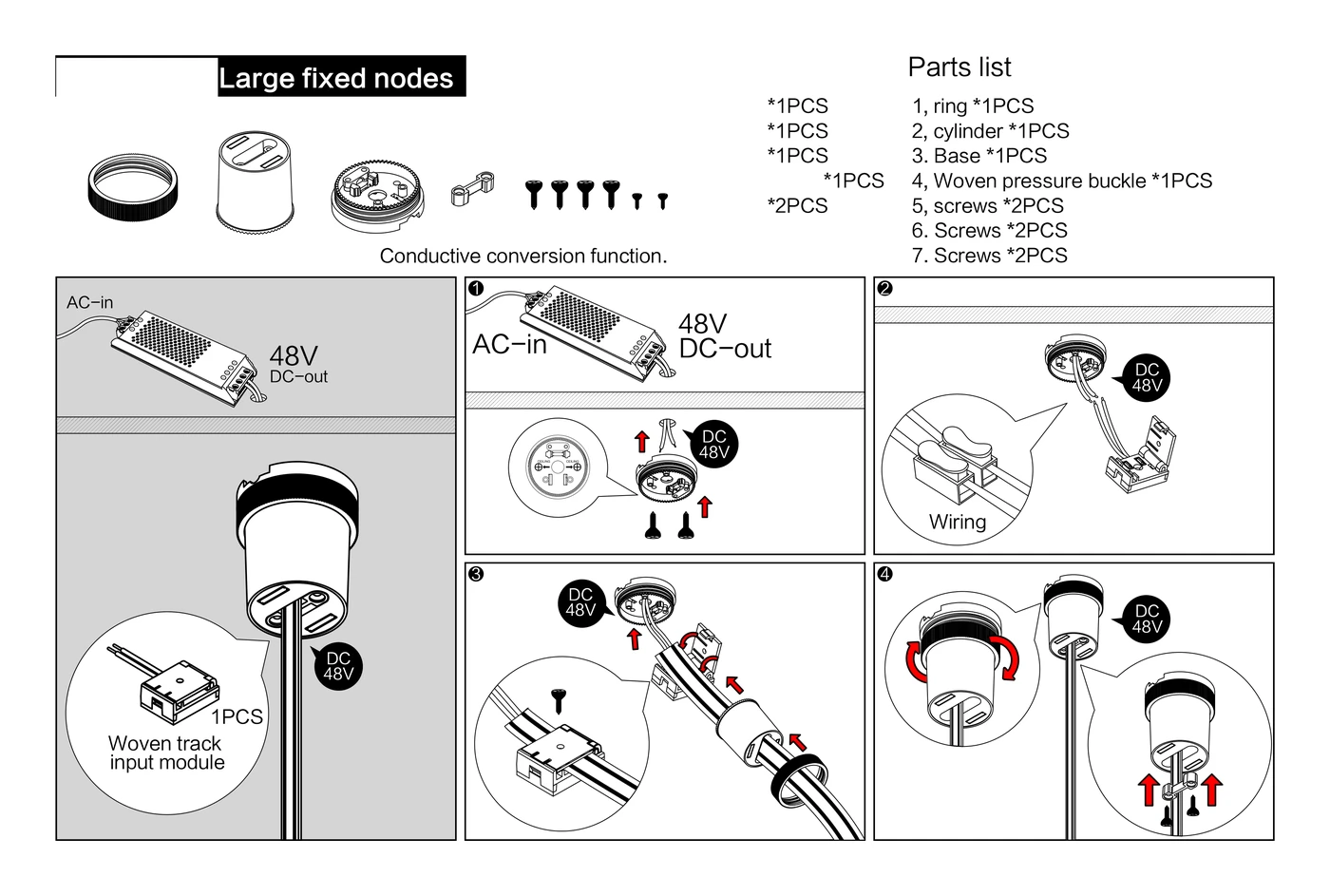 The large fixed node exploded into ring, cylinder and base, then wired and assembled onto the belt
