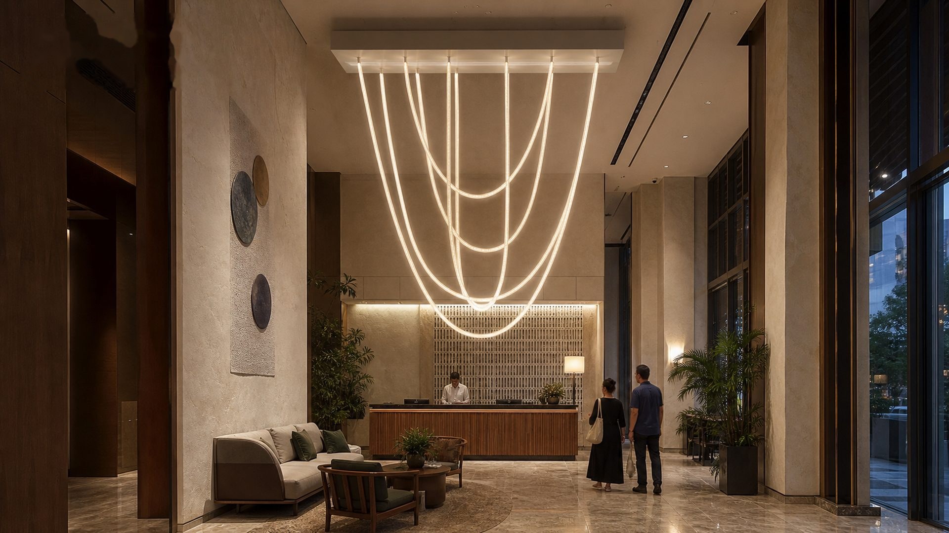 Draped Habl loops in a double-height lobby