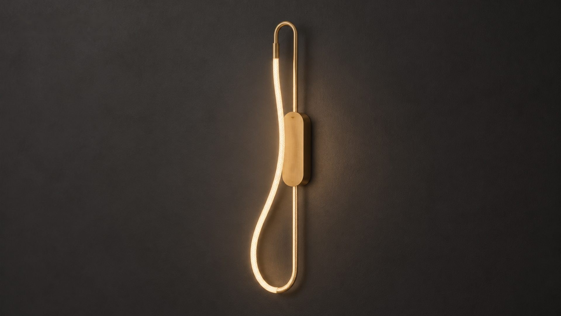 The Habl wall light on its own — the rope hanging freely from the rail
